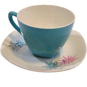 Vintage Set of 2 Midwinter 'Quite Contrary' Coffee Cups &‎ Saucers 1950s Retro